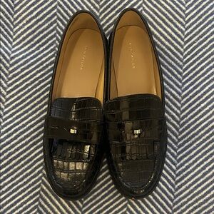 Ann Taylor Glossy Black Kiltie Croc Loafers